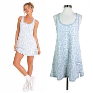 PINK Victoria Secret | Y2K Grey White Peace Sign Tank Soft Girl Casual Dress L